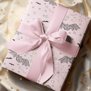Griezelig Cute Vleermuizen Roze Halloween Patroon Cadeaupapier