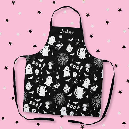 Griezelig Cute Zwarte en Witte Halloween Schort