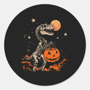 Griezelig dinosaurus skelet eng pompoen maan Hallo Ronde Sticker