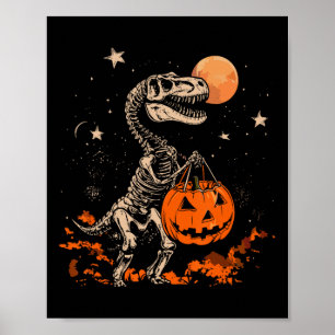 Griezelig Dinosaurus Skelet Enge Pompoen Maan Hall Poster