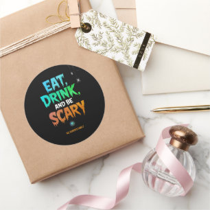 Griezelig 'Eet, Drink en Wees Griezelen' Halloween Ronde Sticker