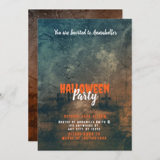 Griezelig en eng kerkhof Halloween Party Kaart (Voorkant / Achterkant)
