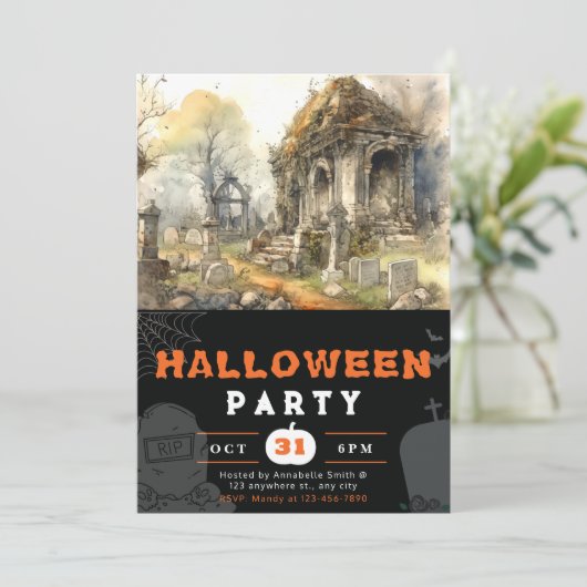 Griezelig en eng kerkhof zwart Halloween Kaart (Staand voorkant)