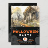 Griezelig en eng kerkhof zwart Halloween Kaart (Voorkant / Achterkant)