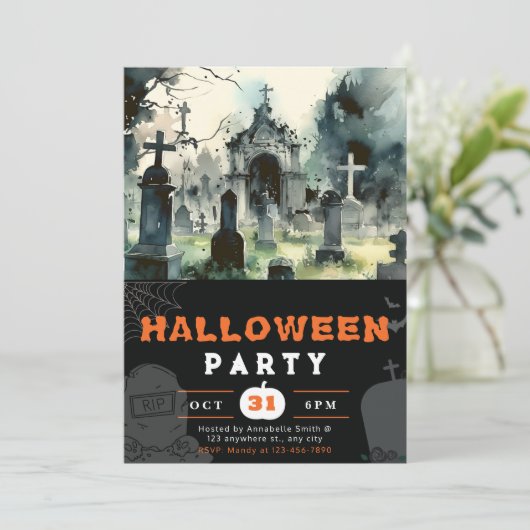 Griezelig en eng kerkhof zwart Halloween Kaart (Staand voorkant)