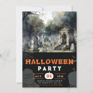 Griezelig en eng kerkhof zwart Halloween Kaart