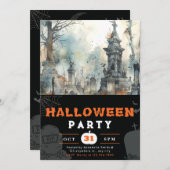 Griezelig en eng kerkhof zwart Halloween Kaart (Voorkant / Achterkant)