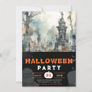 Griezelig en eng kerkhof zwart Halloween Kaart