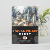 Griezelig en eng kerkhof zwart Halloween Kaart (Staand voorkant)