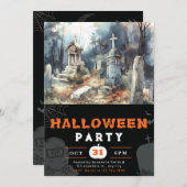 Griezelig en eng kerkhof zwart Halloween Kaart (Voorkant / Achterkant)