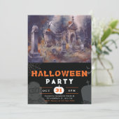 Griezelig en eng kerkhof zwart Halloween Kaart (Staand voorkant)