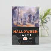 Griezelig en eng kerkhof zwart Halloween Kaart (Staand voorkant)