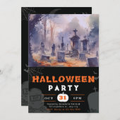 Griezelig en eng kerkhof zwart Halloween Kaart (Voorkant / Achterkant)