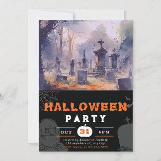 Griezelig en eng kerkhof zwart Halloween Kaart