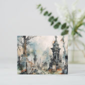 Griezelig en mooi grijs kerkhof Halloween Feestdagenkaart (Staand voorkant)