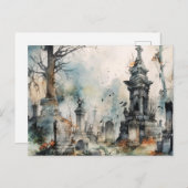 Griezelig en mooi grijs kerkhof Halloween Feestdagenkaart (Voorkant / Achterkant)