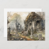 Griezelig en mooi grijs kerkhof Halloween Feestdagenkaart (Voorkant / Achterkant)
