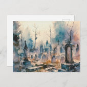 Griezelig en mooi grijs kerkhof Halloween Feestdagenkaart (Voorkant / Achterkant)