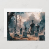 Griezelig en mooi grijs kerkhof Halloween Feestdagenkaart (Voorkant / Achterkant)