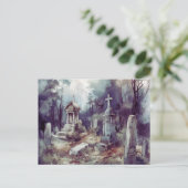 Griezelig en mooi grijs kerkhof Halloween Feestdagenkaart (Staand voorkant)