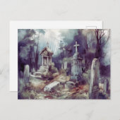 Griezelig en mooi grijs kerkhof Halloween Feestdagenkaart (Voorkant / Achterkant)