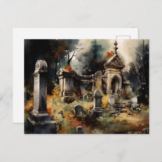 Griezelig en mooi grijs kerkhof Halloween Feestdagenkaart (Voorkant / Achterkant)