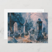 Griezelig en mooi grijs kerkhof Halloween Feestdagenkaart (Voorkant / Achterkant)
