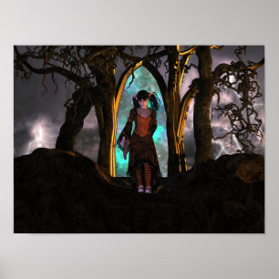 Griezelig en Schattige Halloween Meisje Poster