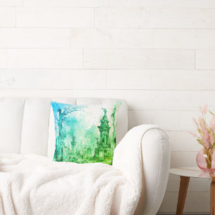 Griezelig en Spooky Cemetery Groen & Blauw Hallowe Kussen