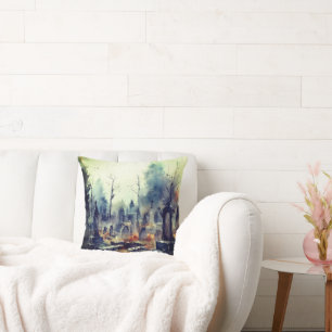 Griezelig en Spooky Cemetery Groen Halloween Kussen