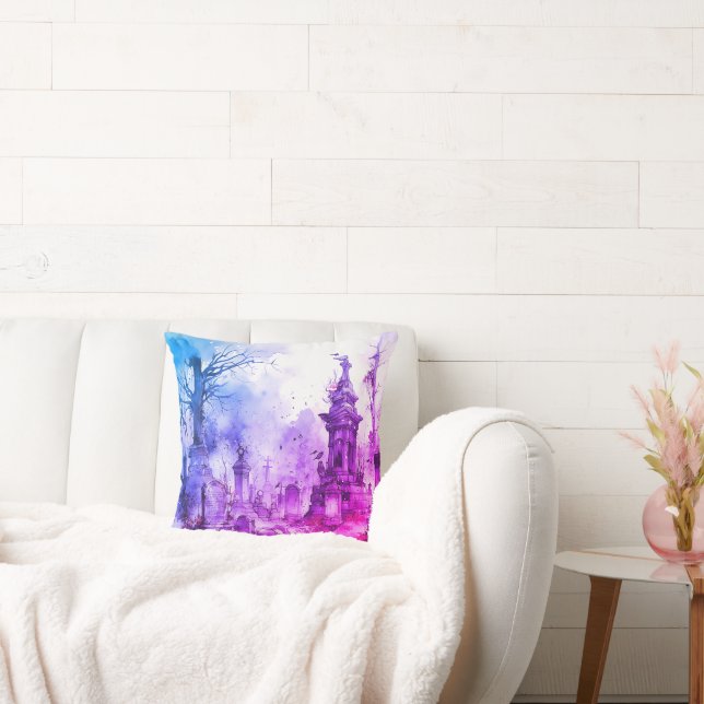 Griezelig en Spooky Cemetery Paarse & Blauw Hallow Kussen (Bank)