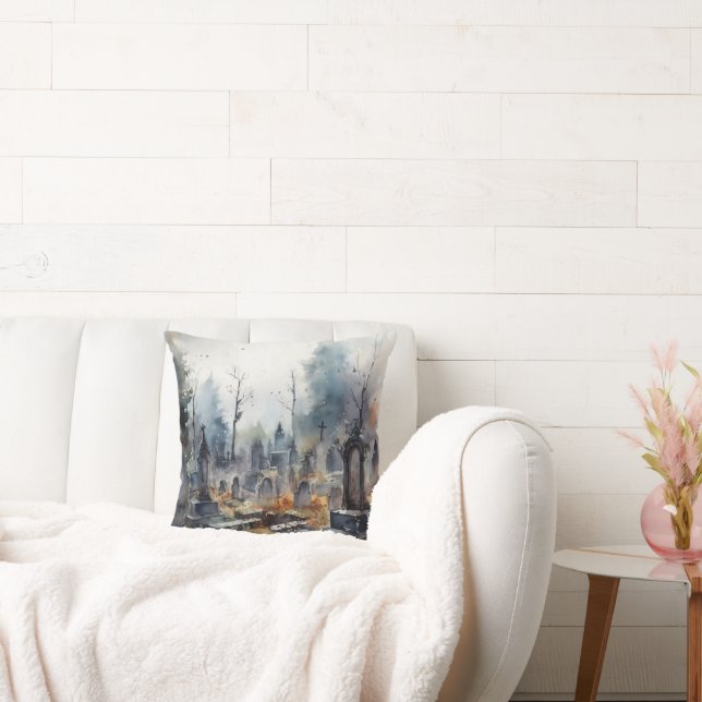Griezelig en Spooky Cemetery Roze Halloween Kussen (Bank)