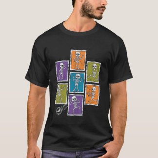 Griezelig Enge Schattige Halloween Postzegels Skel T-shirt