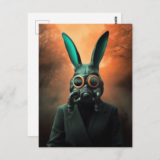 Griezelig gasmasker konijn in menselijke kleding briefkaart (Voorkant / Achterkant)