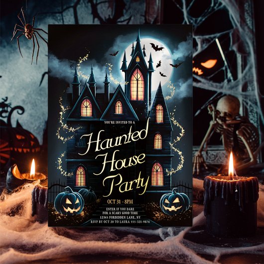 Griezelig Gehaunted Huis Halloween Feest Custom Folie Uitnodiging