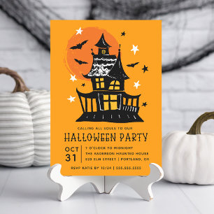 Griezelig Gehaunted Huis Met Vleermuizen Halloween Kaart