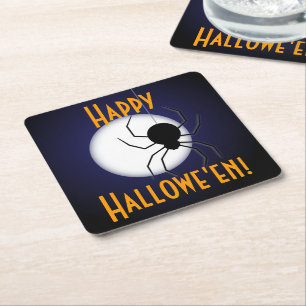 Griezelig Gelukkig Halloween Maan en Spider Kartonnen Onderzetters