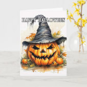 Griezelig Gelukkig Halloween Pompoen Heks Kaart (Gele Bloem)