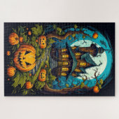 griezelig gelukkig halloween spookhuis na donker legpuzzel (Horizontaal)