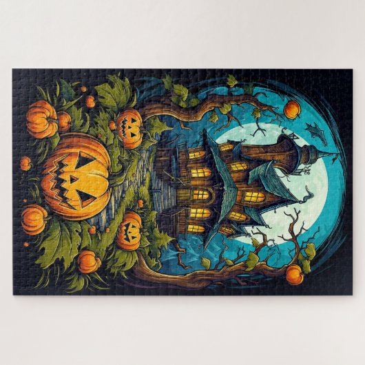 griezelig gelukkig halloween spookhuis na donker legpuzzel (Horizontaal)