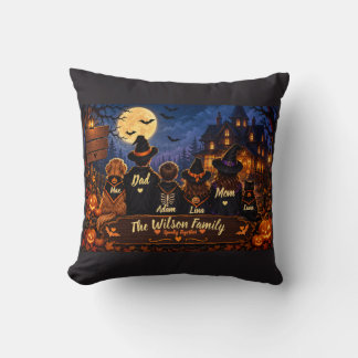 Griezelig gepersonaliseerd Halloween familie zwart Kussen