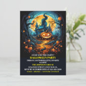 Griezelig gloeiend pompoen Halloween Party uitnodi Kaart (Staand voorkant)