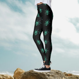 Griezelig Goth Groen Zwarte Spinnen Halloween Patr Leggings