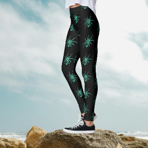 Griezelig Goth Zwarte Groene Spinnen Halloween Pat Leggings