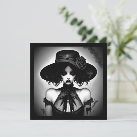 griezelig gotisch meisje halloween kaart (Staand voorkant)