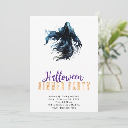 Griezelig Grim Reaper Halloween Dinner Party Kaart (Staand voorkant)