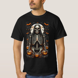 Griezelig grimmig skelet en gloeiende pompoenen Ha T-shirt