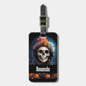 Griezelig Grinning Skeleton Halloween Bagagelabel (Voorkant verticaal)