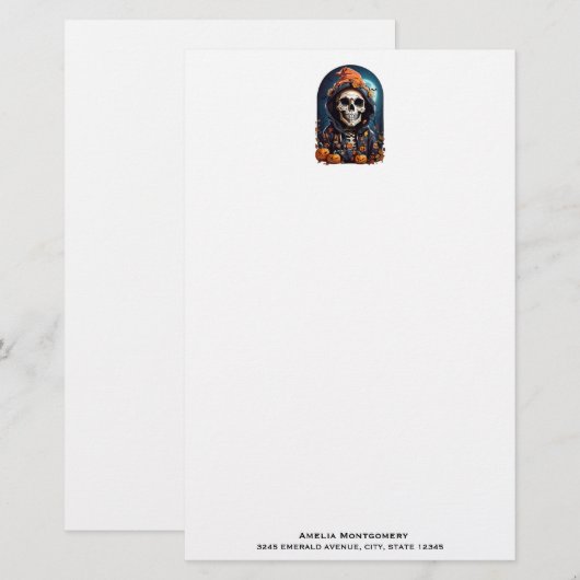 Griezelig Grinning Skeleton Halloween Briefpapier (Voorkant / Achterkant)