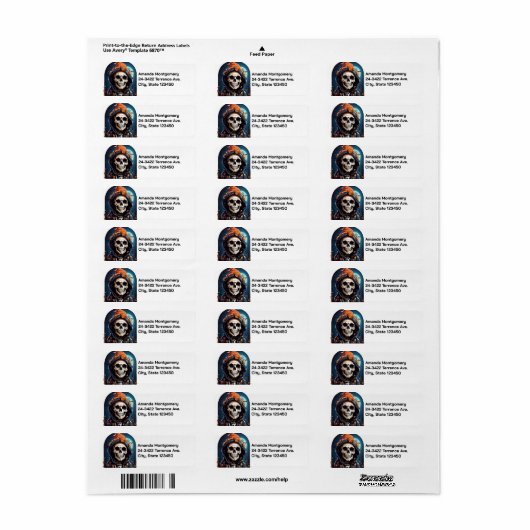 Griezelig Grinning Skeleton Halloween Etiket (Full Sheet)